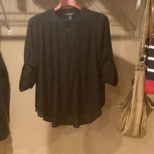 Style & Co Black 3/4 Sleeve Pleated Blouse